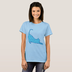 T-shirt Stretting Cat Silhouette dans un Motif Lotus Bleu