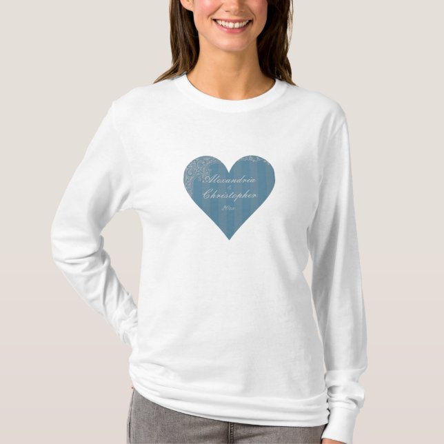 T-shirt "Striped Antique Heart" - Personnalisé avec Date (Devant)