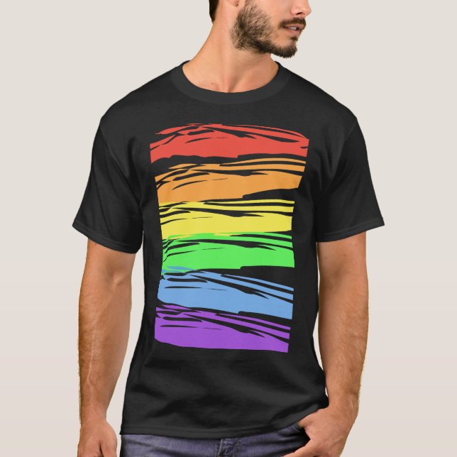 T-shirt Stripes Gay pride horizontales arc-en-ciel (Devant)