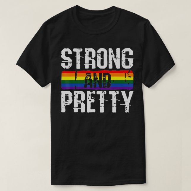T-shirt Strong and Pretty Gay Pride Gym Lifting Workout LG (Design devant)