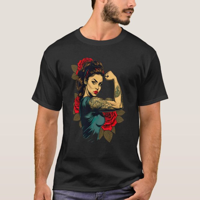 T-shirt Strong Wife Mother Roses Never Give Up  2 (Devant)