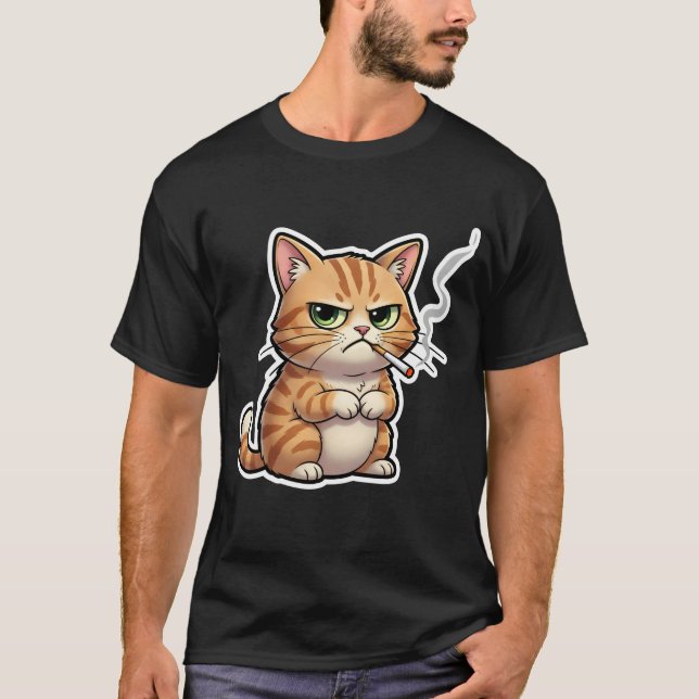 T-shirt Stud Cool Funny Cat Meme Smoking Cat cigarette (Devant)