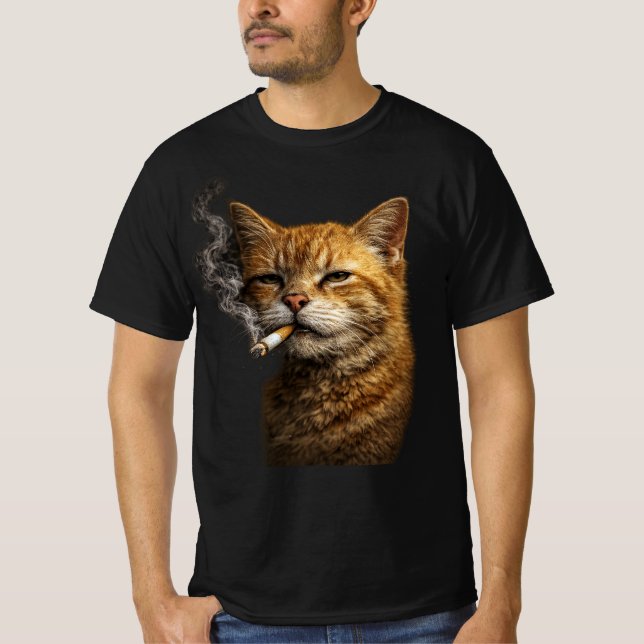 T-shirt Stupid Cool Funny Cat Meme — Orange Cat Smoking  (Devant)