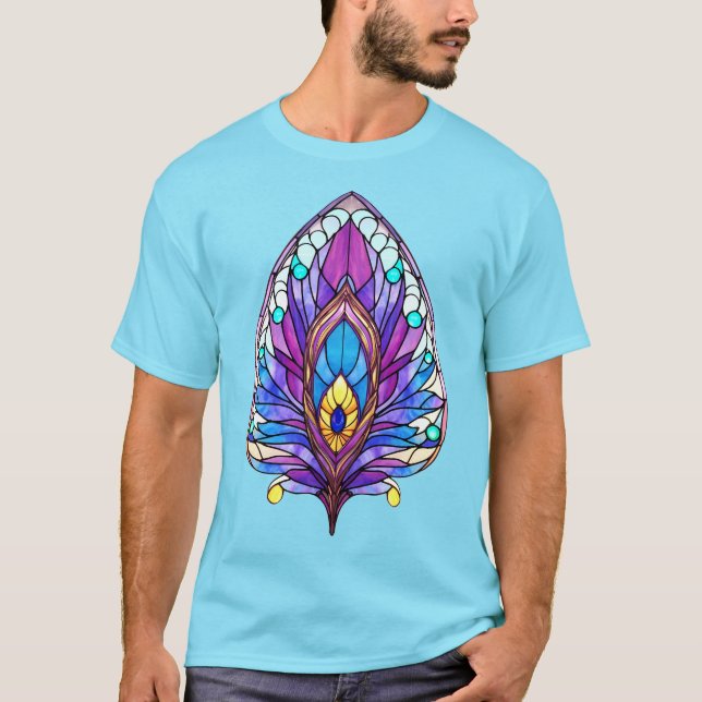 T-shirt Style Art Nouveau Vitrage Peacock Plumes (Devant)