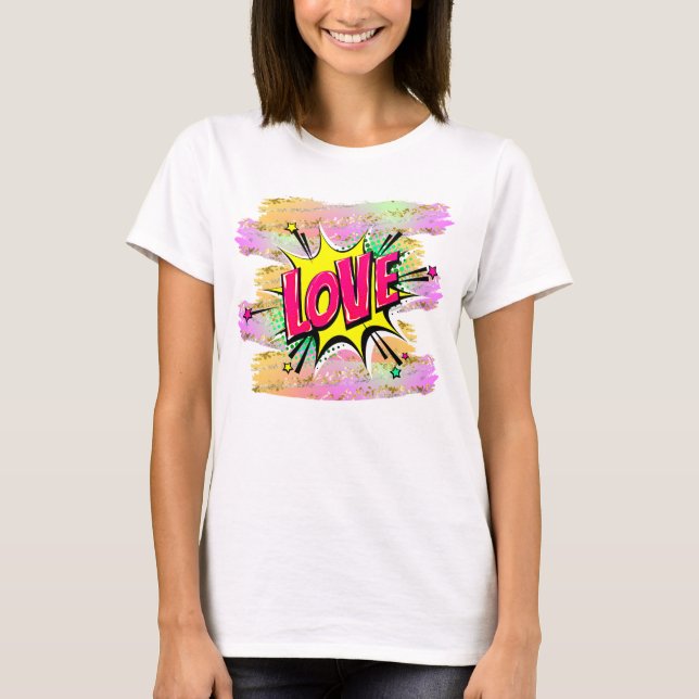 T-shirt Style BD Pop Art Retro Yellow Pink LOVE (Devant)