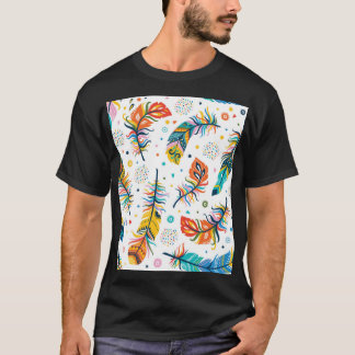 T-shirt Style Boho, motif en plumes sans soudure.