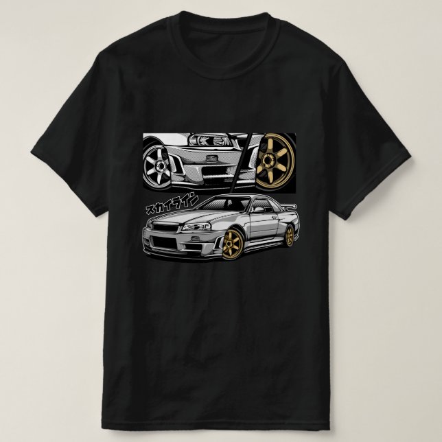 T-shirt Style comique GT-R Skyline R34 (Design devant)