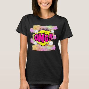 T-shirt Style comique Pop Art rétro rose jaune violet OMG