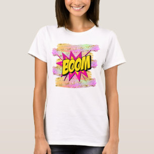 T-shirt Style comique Pop Art rétro Yellow Hot rose BOOM T