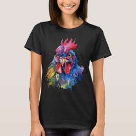 T-shirt Style d'aquarelle de poulet du coq du pays
