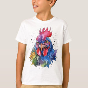 T-shirt Style d'aquarelle de poulet du coq du pays