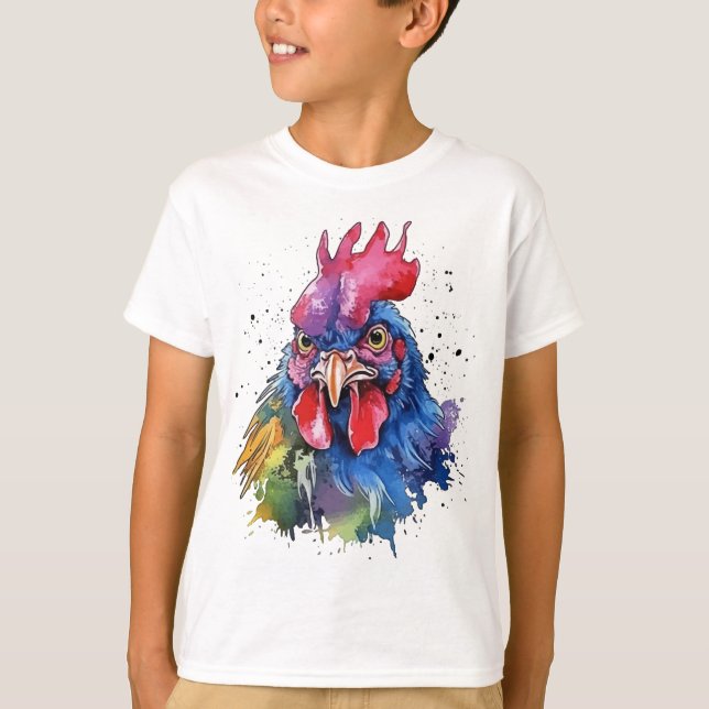 T-shirt Style d'aquarelle de poulet du coq du pays (Devant)