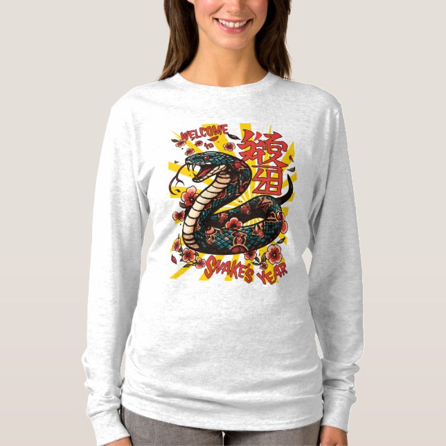 T-shirt Style de dessin animé de serpent en bois vert - No (Devant)