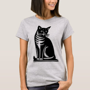 T-shirt Style de gravure sur bois de félin noble