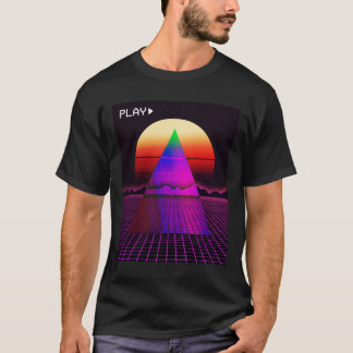 T-shirt Style de grille de Synthwave esthétique Outrun Cou