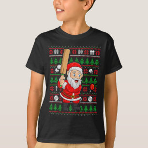 T-shirt Style de pull moche de Noël Santa jouant au cricke