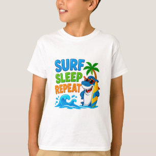 T-shirt 🦈 Style de surf de dessin animé pour enfants en é