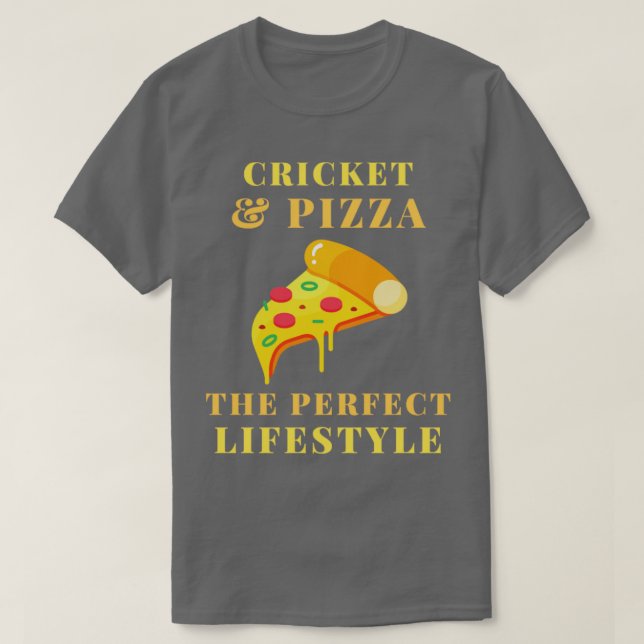 T-shirt style de vie cricket et pizza (Design devant)