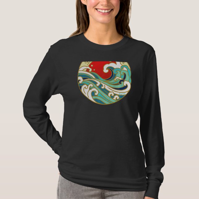 T-shirt Style Japonais Skatewear Beach Waves Sunset For Th (Devant)