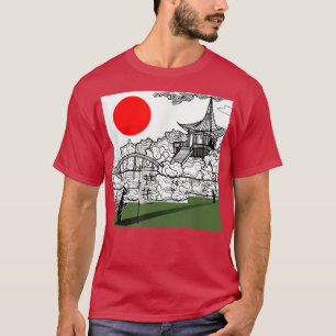 T-shirt Style japonais Sun, en rouge et dessin animé ninja