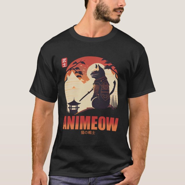 T-shirt Style japonais traditionnel cool avec chat Samurai (Devant)