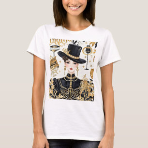 T-shirt Style Moulin rouge, noir et or, Luxe riche