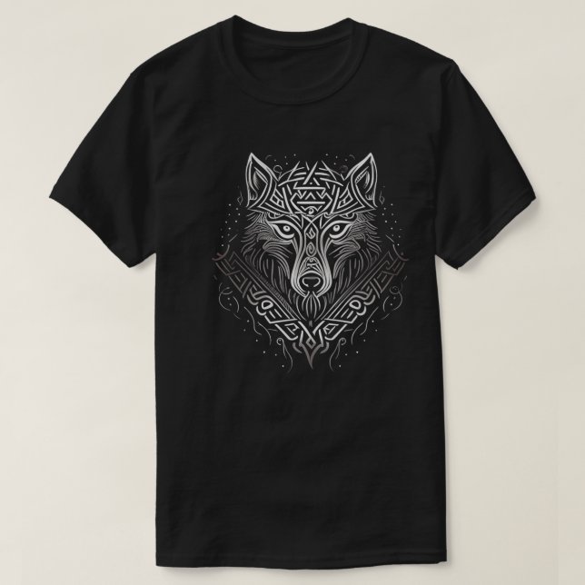 T-shirt Style Norse Viking Wolf Tattoo Animal sauvage (V. (Design devant)