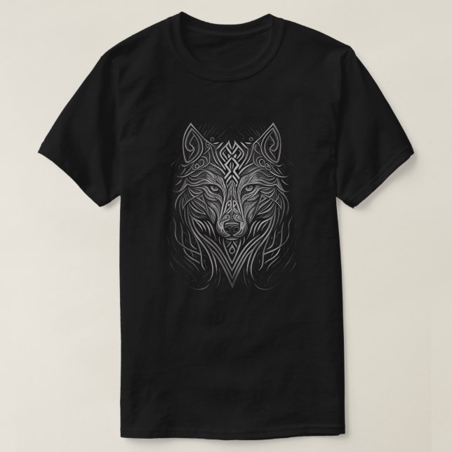T-shirt Style Norse Viking Wolf Tattoo Faune Animal V68 (Design devant)
