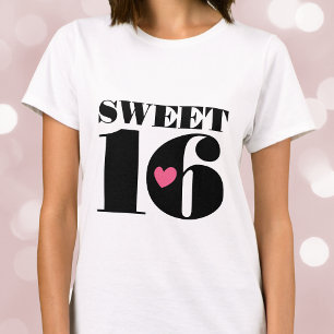T-shirt Style Retro Typographie Sweet sixteen noir rose