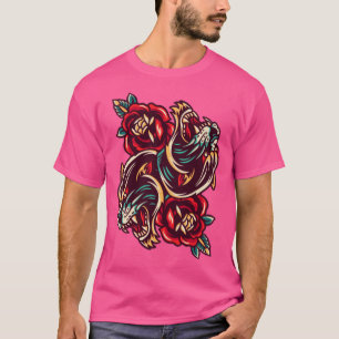 T-shirt Style tatouage japonais Duel Tigers Fleurs