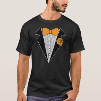 T-shirt Style Tuxedo Noir avec Orange Bowtie & Rose