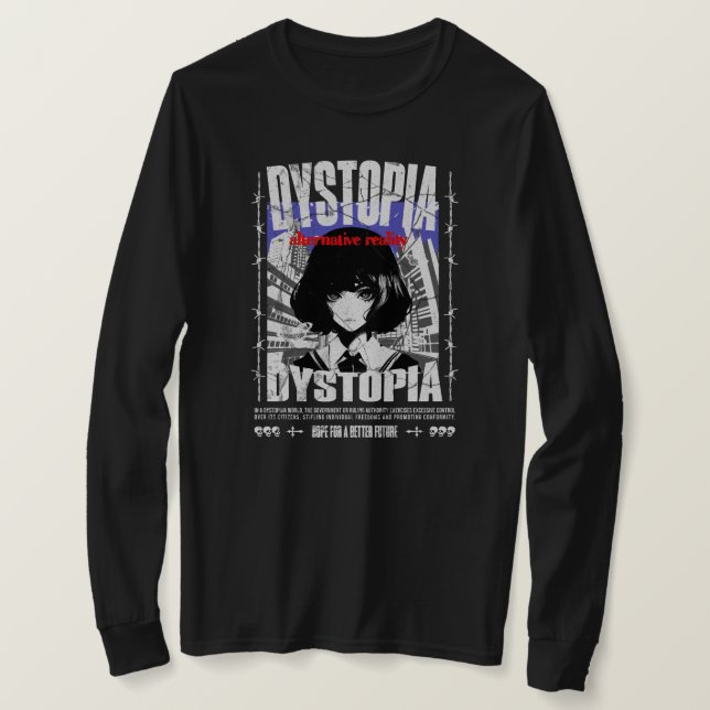 T-shirt Style urbain moderne dessin animé japonais noir (Design devant)