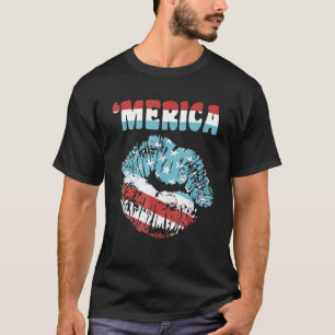 T-shirt Style vintage Déchiré Drapeau américain Baisers à
