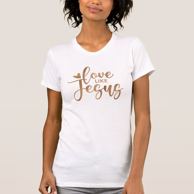 T-shirt Stylish Moderne Typographie Aimer Comme Jésus Or (Devant)