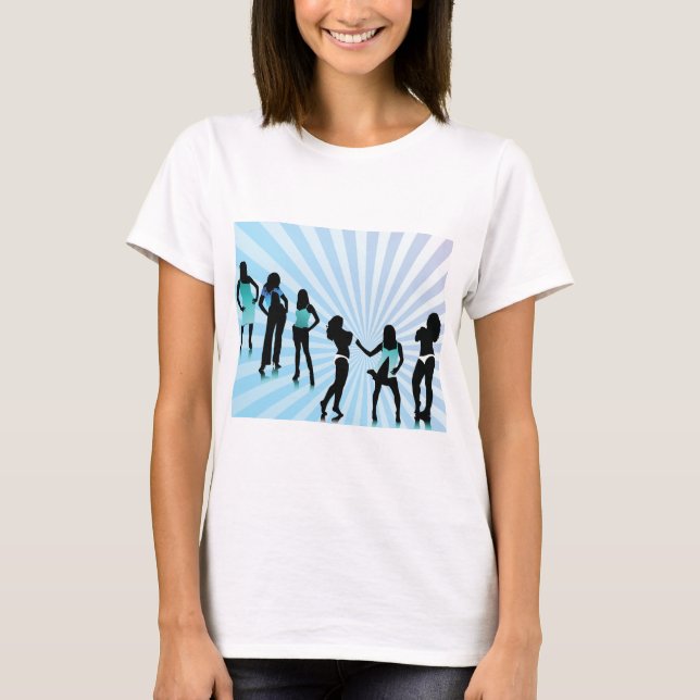 T-shirt Stylish Women Silhouettes Teal Blue Fashion (Devant)
