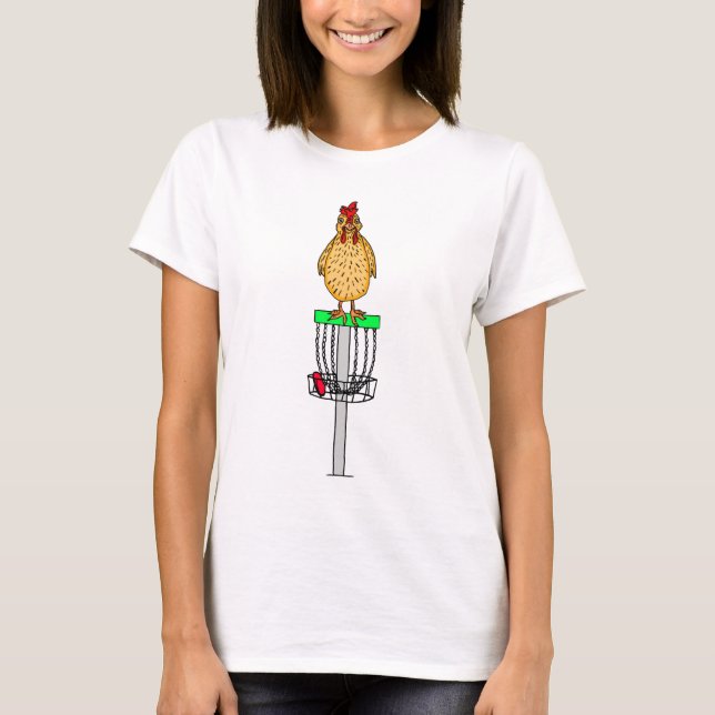 T-shirt Stylo de golf jardin poulet et disque (Devant)