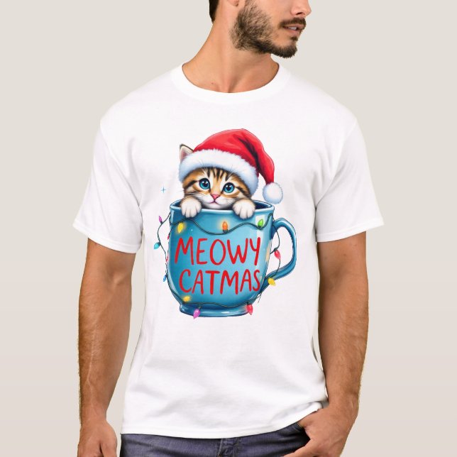T-shirt Sublimation de chat de Noël amusante (Devant)