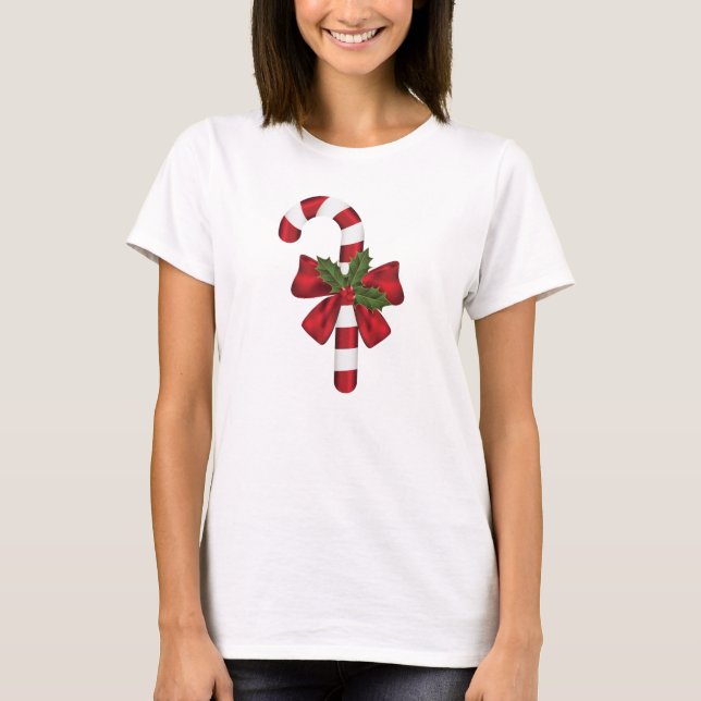 T-shirt Sucre de canne Avec Bow Et Christmas Holly (Devant)