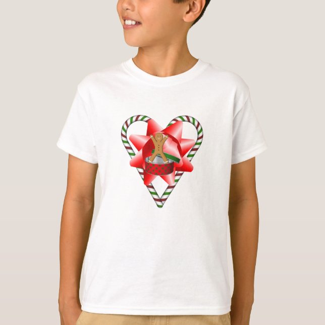T-shirt Sucre de canne de Noël Coeur Coeur Cute (Devant)