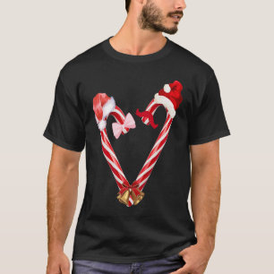 T-shirt Sucre de canne de Noël Coeur pour hommes femmes am