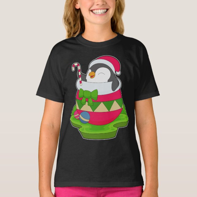 T-shirt Sucre de canne de Noël de pingouin (Devant)
