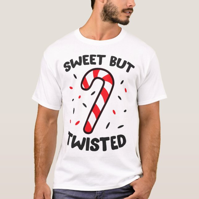 T-shirt Sucre de canne de Noël doux mais tordu (Devant)