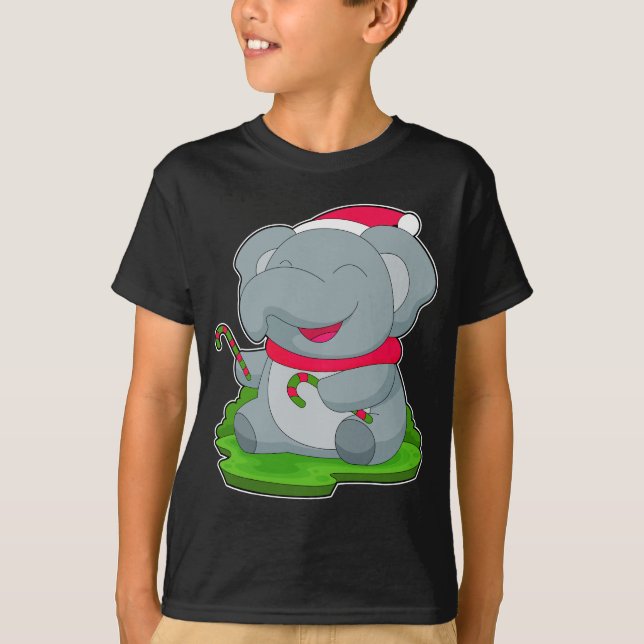 T-shirt Sucre de canne de Noël éléphant (Devant)