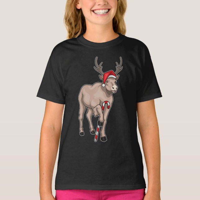 T-shirt Sucre de canne de Noël Reindeer (Devant)