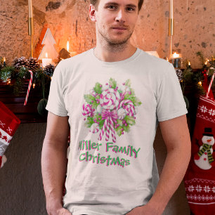 T-shirt Sucre de canne rose personnalisé Noël de famille