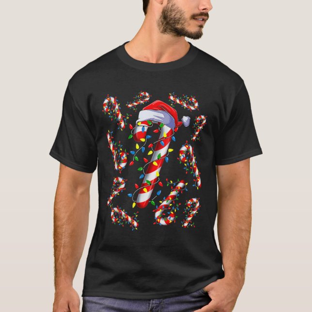 T-shirt Sucre de canne Rouge Et Blanc Père Noël Noël Funny (Devant)
