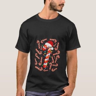 T-shirt Sucre de canne rouge et blanc Père Noël Noël Funny