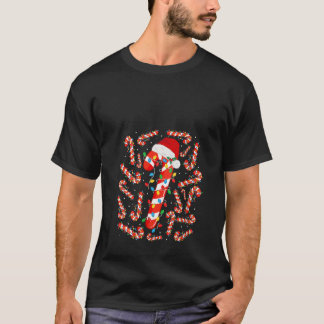 T-shirt Sucre de canne rouge et blanc Père Noël Noël Funny