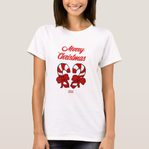 T-shirt Sucres de canne de Noël Femme Blanc Basique T Chem