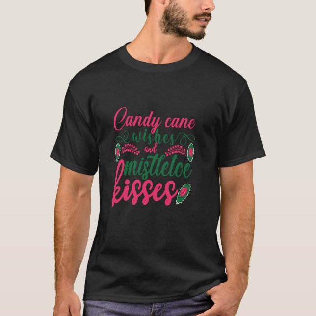 T-shirt Sucres de canne Et Mistletos Baisers Noël L (Devant)